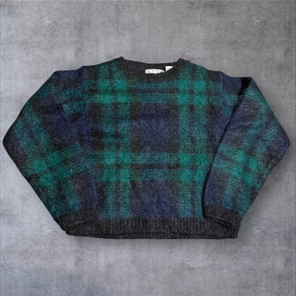 VTG Nell Flowers Sweater Womens Medium Green‎ Purple Mohair Blend Sweatshirt 90s